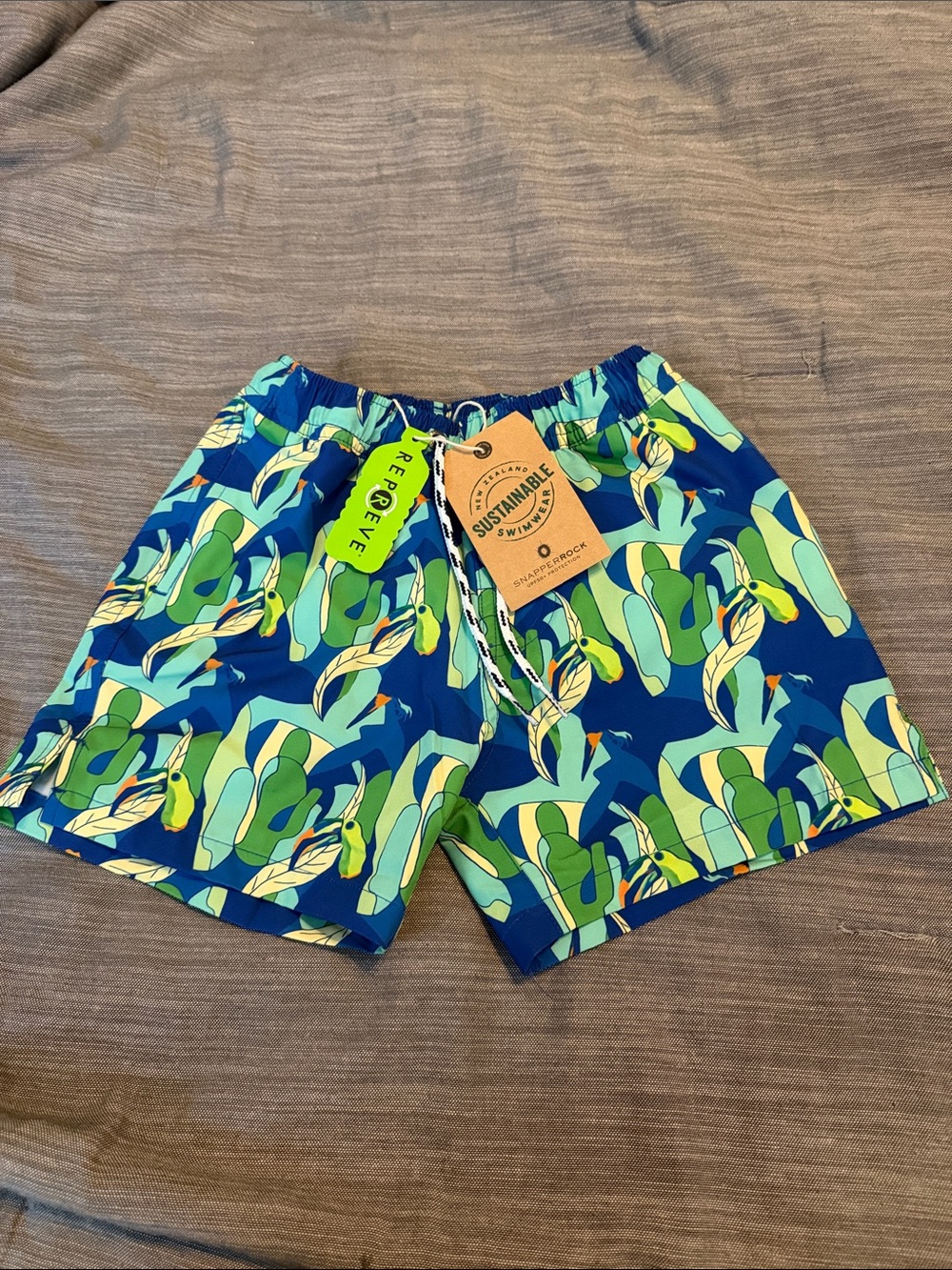 Snapper Rock Blue & Green Tropical Kids Swim Trunks